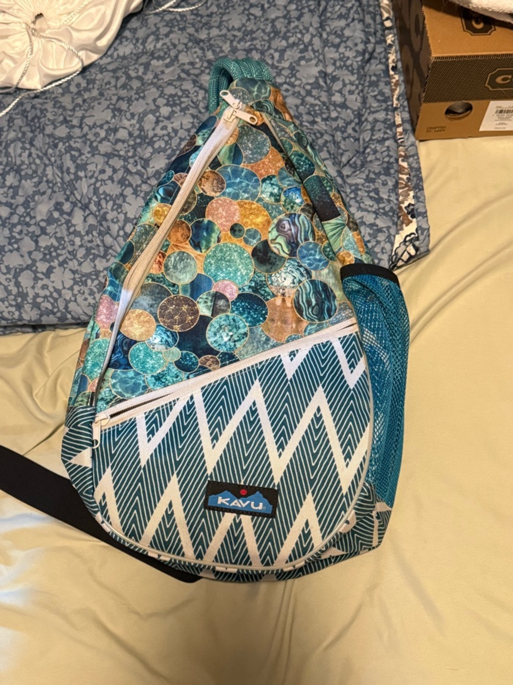 Kavu Teal & Aqua Patterned Geo Sling Crossbody Bag